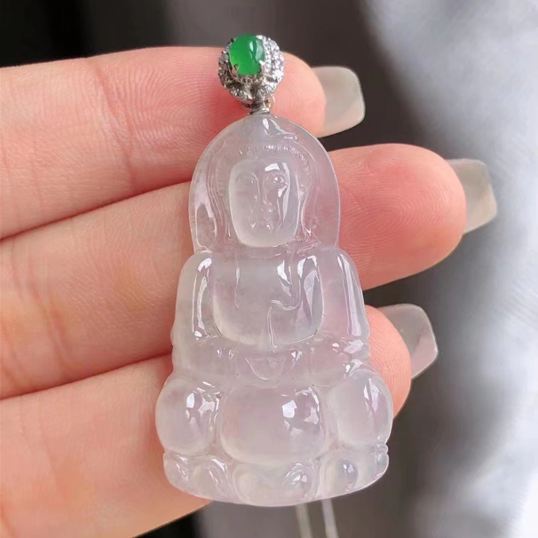 冰种翡翠观音  完美 细腻 水润  整体：21.7*44.6*5.5mm 特价：6800