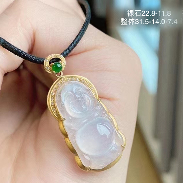 高冰翡翠佛公   大肚能容天下之事  18k镶嵌 结缘价3980   超值不议退