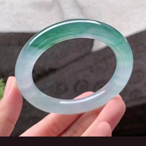 【翡翠手镯】冰紫飘花圆条翡翠手镯 【圈口】56.8/10.6/10mm