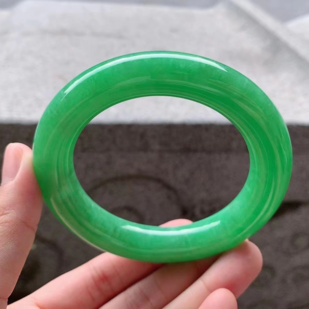 【手镯】满色翡翠手镯圆条【圈口】58.2/12.8/12.6mm