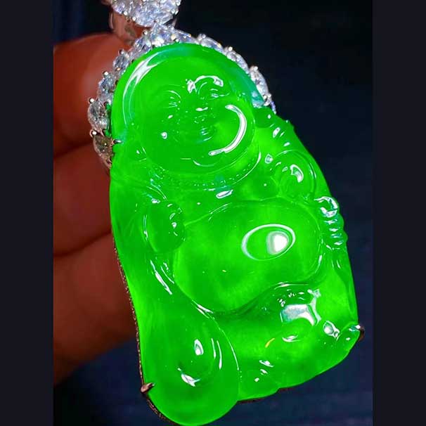 翡翠 布袋佛，高冰正阳绿，高质量推荐