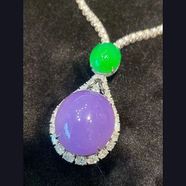 翡翠 紫罗兰晚装链，色泽浓郁，种够细腻 中六价