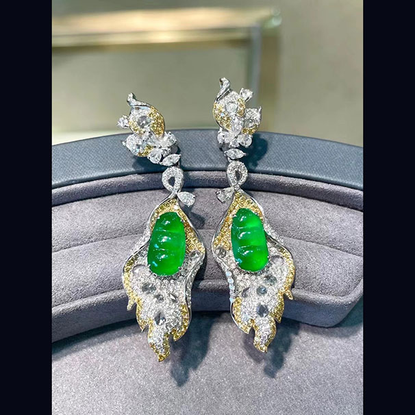 翡翠设计款福豆耳坠 这个时尚感珠宝感都佳 喜询