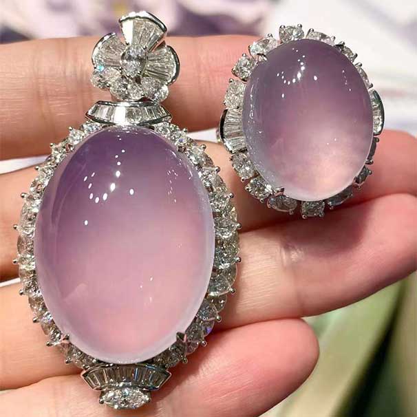 翡翠高冰紫罗兰蛋面套装 种水颜色高品质推荐！！！ 戴上就是仙女本仙了~