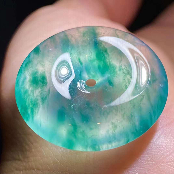 高冰蓝绿花平安扣