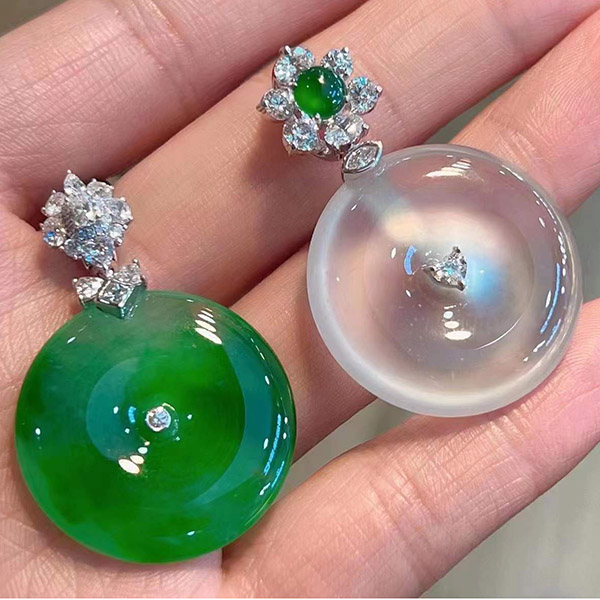 高冰满绿平安扣翡翠吊坠套装，行家品质，爱了爱了