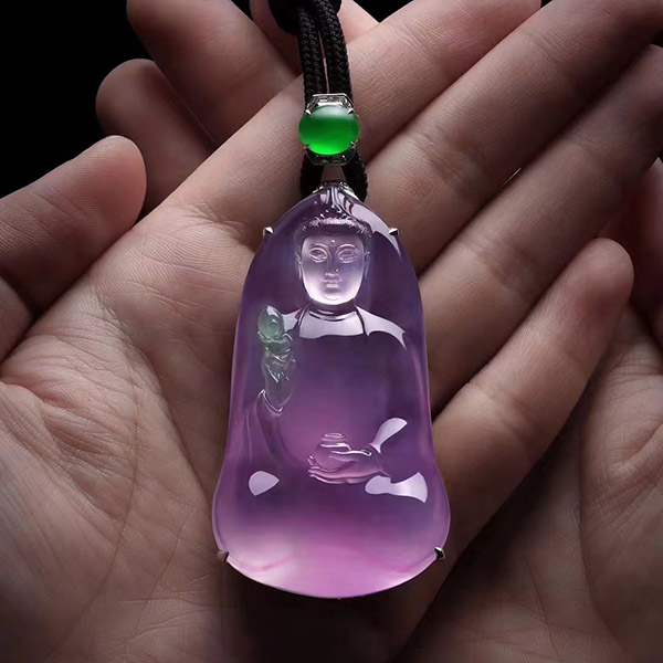 精品玻璃紫《妙法莲华》观音翡翠挂件-祥瑞之福·紫气东来