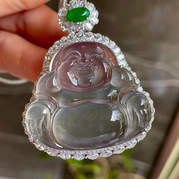 玻璃种佛公翡翠吊坠，漂亮，刚性十足，强荧光