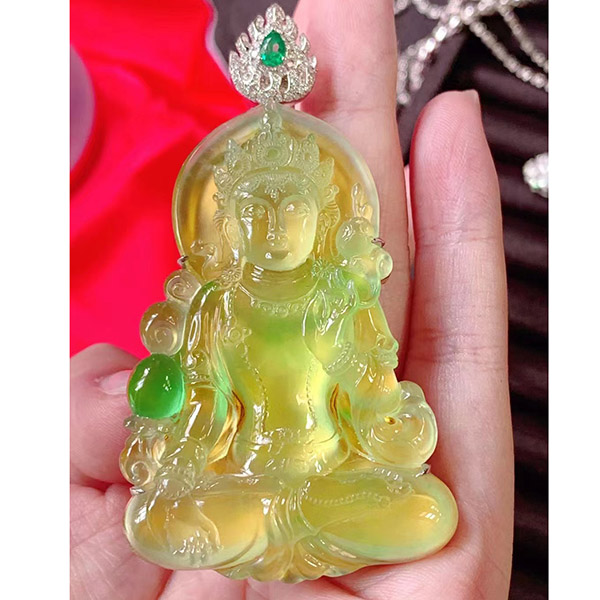 黄翡度母翡翠吊坠，非常罕有，推荐