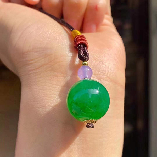 满绿心水龙珠翡翠挂件，18mm大尺寸，直接佩戴就足够美