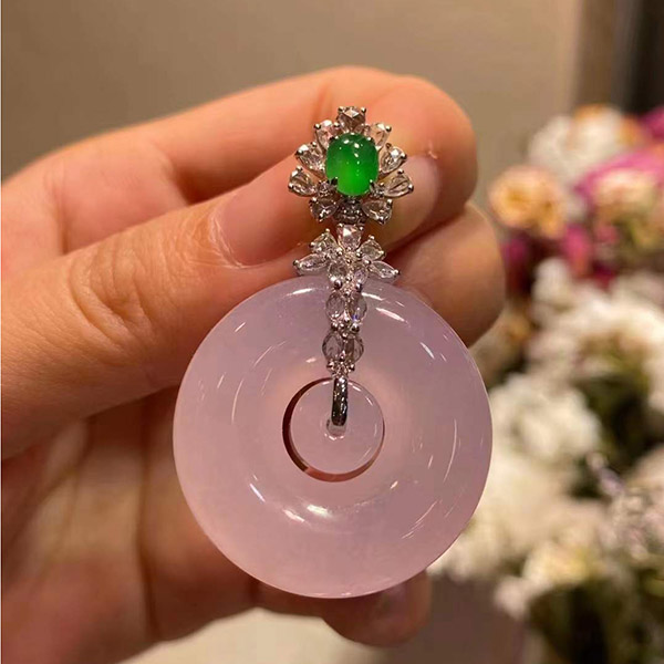 淡紫厚装大气平安扣翡翠吊坠，子母设计，独特时尚