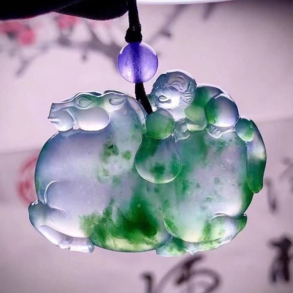 【马上封侯】翡翠挂件，高品质，飘绿意境好，雕工细腻，寓意极好