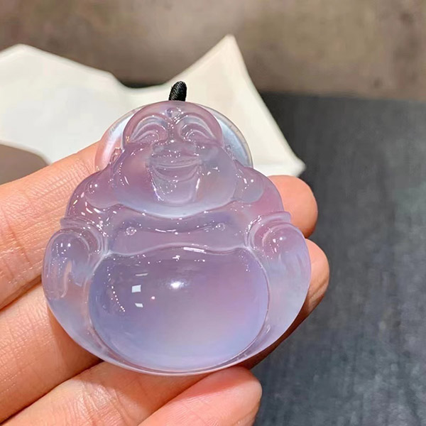 冰紫翡翠大佛公吊坠，种水色好，收藏推荐！